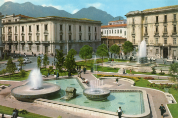 Avellino - Piazza Libertà e veduta del Santuario di Montevergine